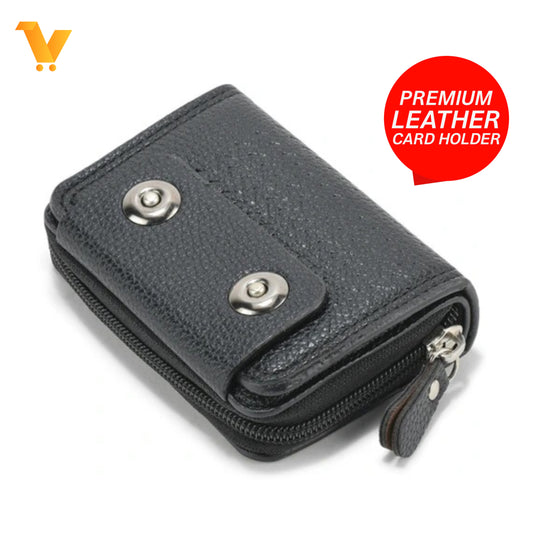 Leather Card Holder Wallet With Double Magnetic Button